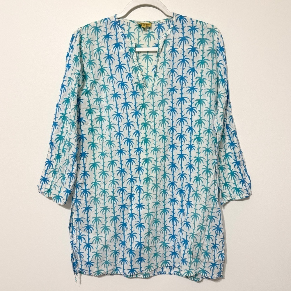 Roller Rabbit Tropical Tunic Size Small Coverup Palm Tree Beach Summer Top Blue